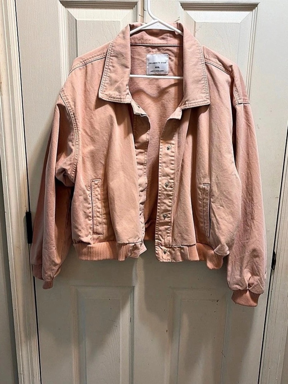 Celebrity Pink Juniors and Juniors Plus Denim Bomber Jacket with Rib Knit Waist